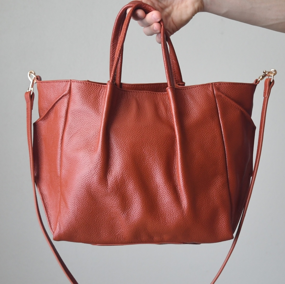 SOLD🥀 Oliveve Zoe Leather Tote In Red Clay - Picture 1 of 12
